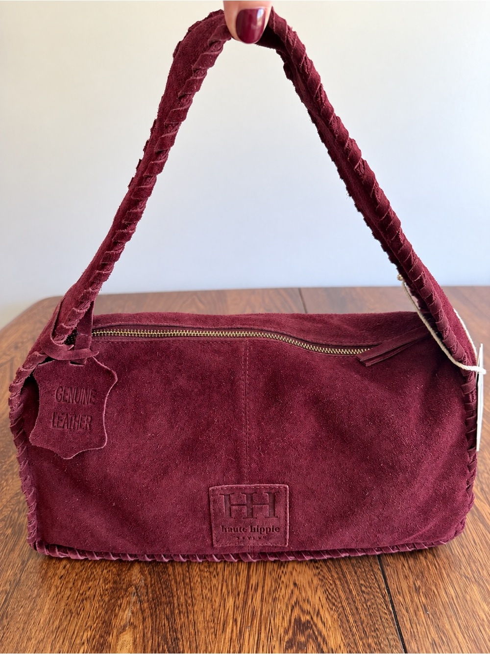 Rare Haute Hippie Burgundy Wine Suede Braided Strap Shoulder Bag